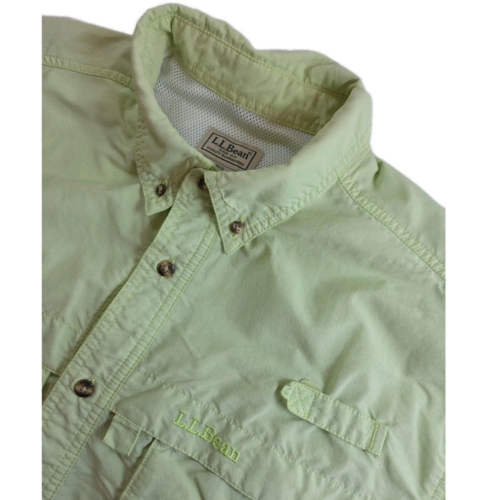 LL Bean Mens Tropicwear Fishing Shirt Light GREEN Short Sleeve 210253 L REG